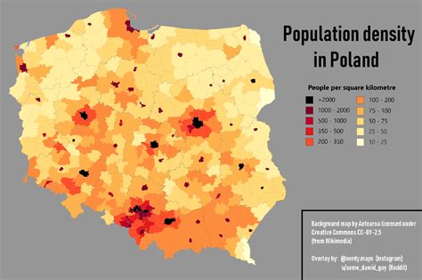 map of poland today with population density